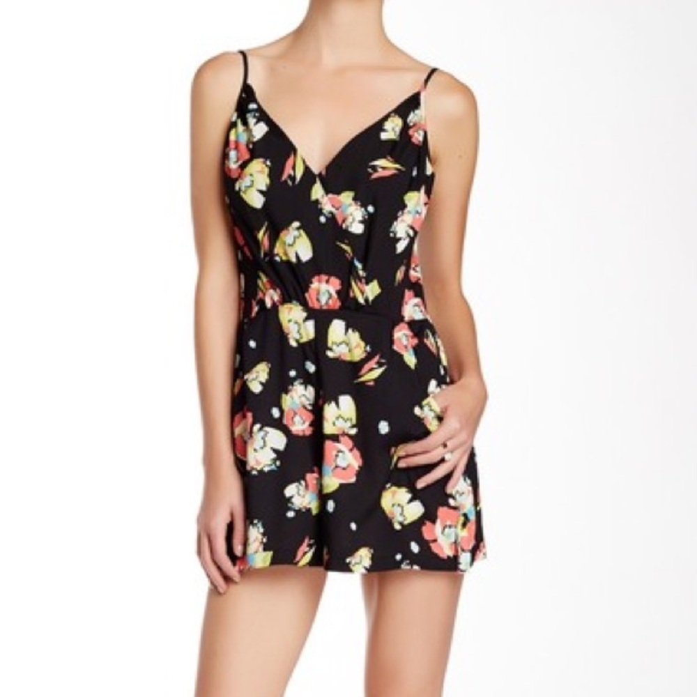 Yumi Kim Floral Silk Romper black with florals.